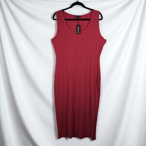 PrettyLittleThing Hot Pink Textured Scoop Neck Midi Dress Woman 16 Plus Size NWT